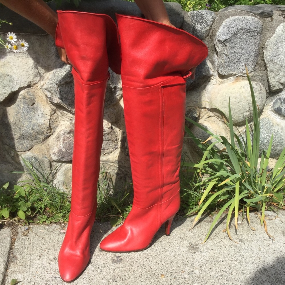 Vintage Red Leather Stelvio Thigh High Boots